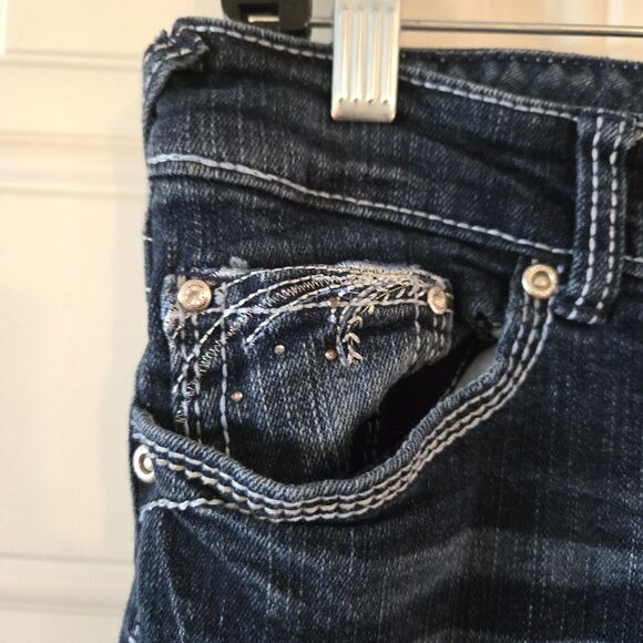 Ariya Jeans Junior 5/6 Embroidered denim blue Bootcut 30x32 Bling Y2K Low-Rise - Picture 8 of 12